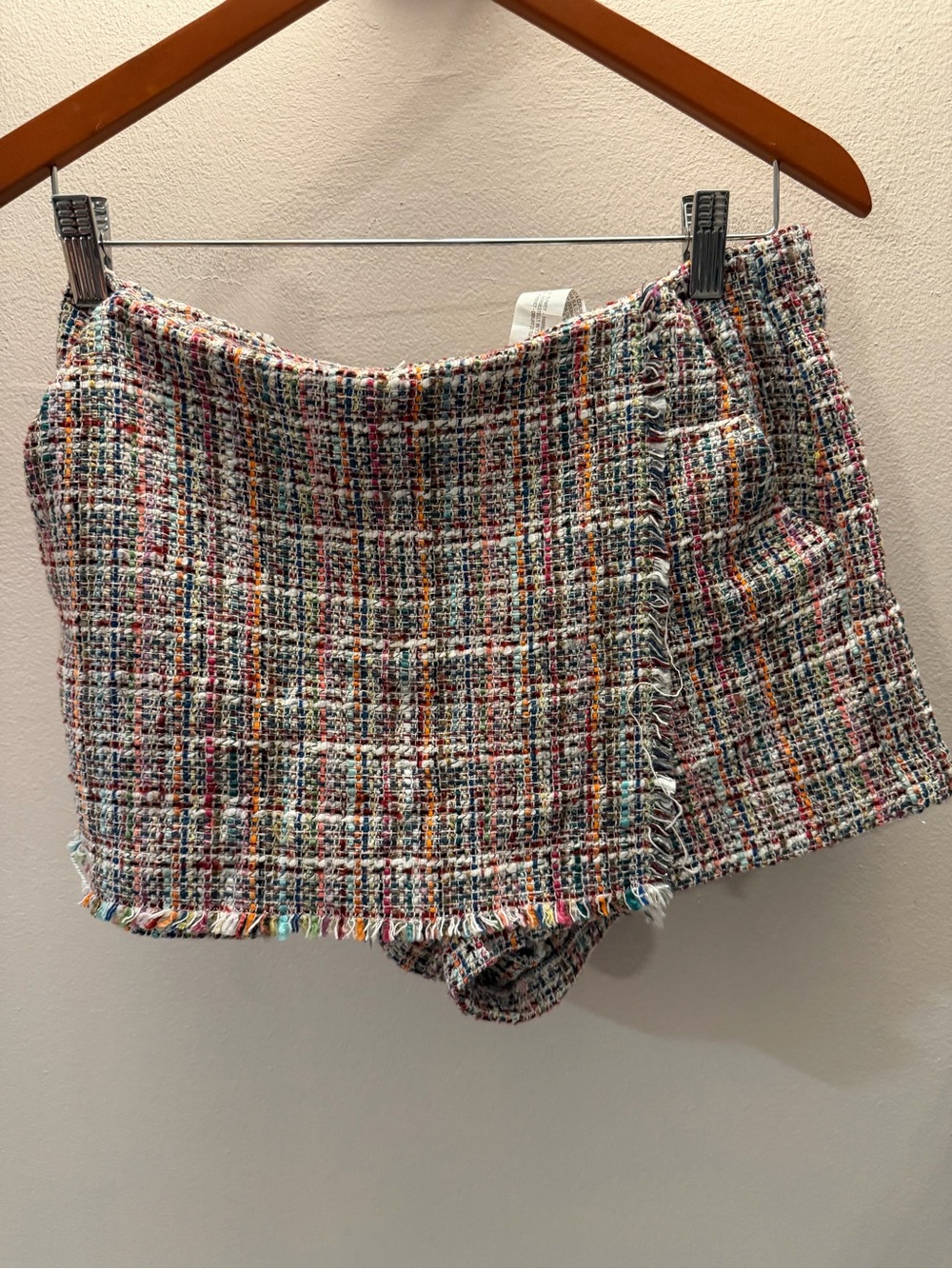 Zara Trafaluc Multi-Color Tweed Frayed Hem Wrap Skort Medium